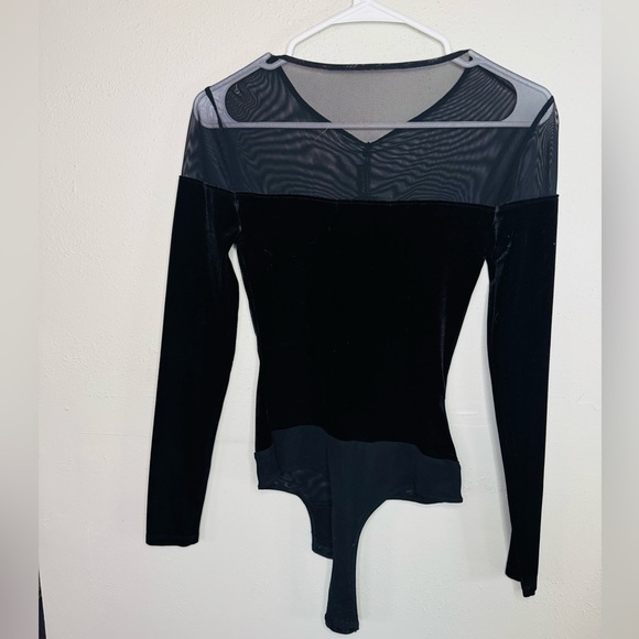 bcbgmaxazria velvet and mesh black bodysuit - Picture 5 of 9